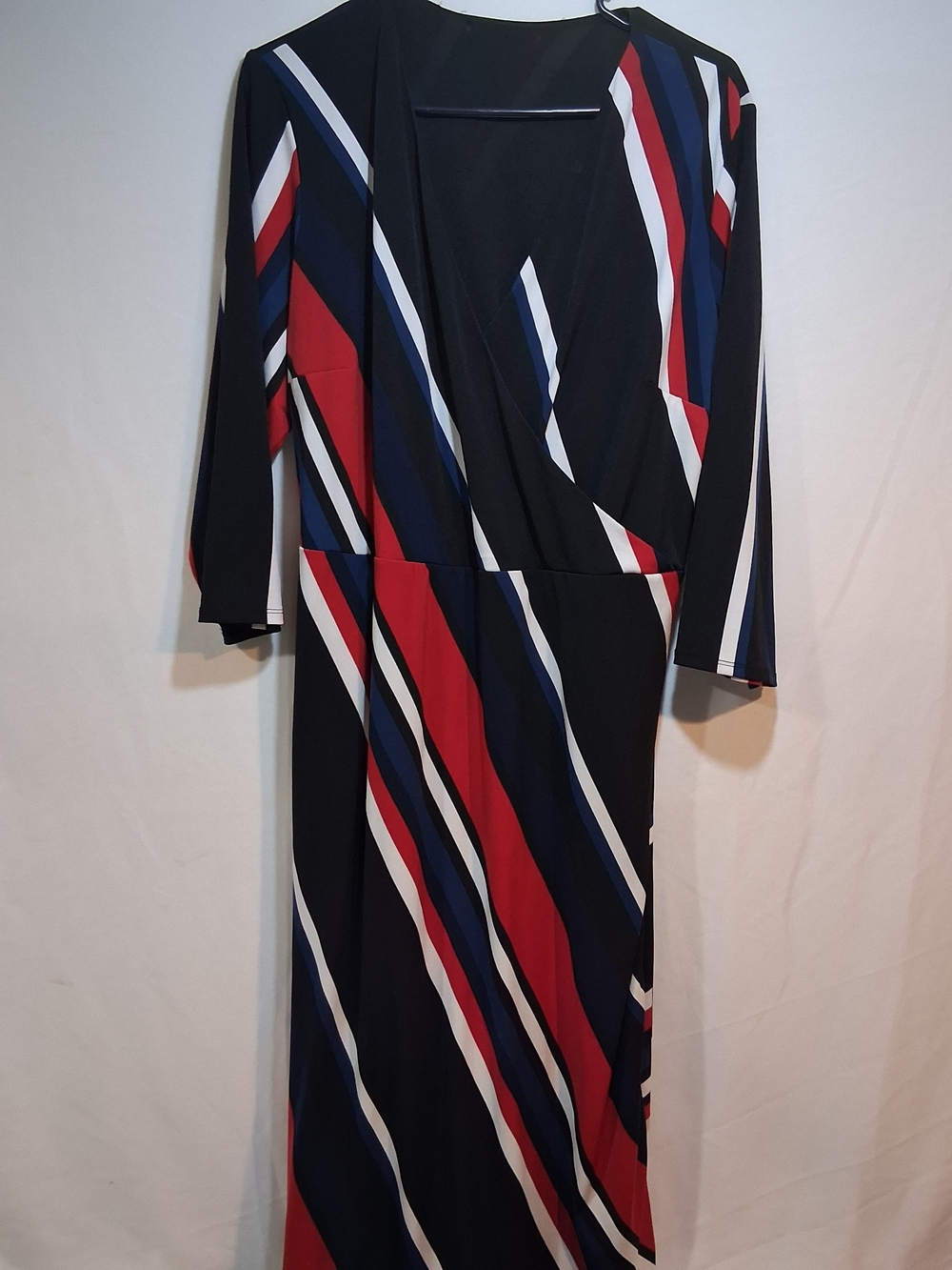 Striped Navy, Red & White Wrap-Style Prom Dress
